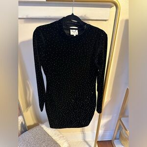 Black velour long sleeve mini dress with jewels